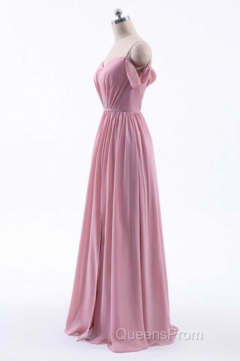 Dusty Pink Chiffon Cold-Shoulder A-Line Long Bridesmaid Dress Secondary image