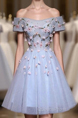 Cute Gray Blue Tulle Short Evening Prom Dress, Gray Homecoming Dress