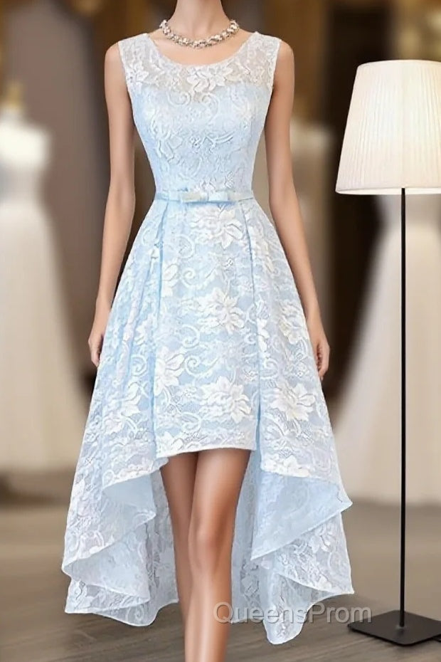 Light Blue Lace High Low Evening Prom Dress, Homecoming Dress Main image