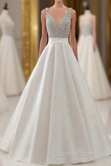 A Line Brush Train Deep V Neck Sleeveless Beading Evening Prom Dress