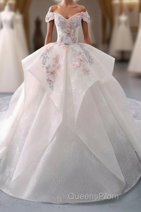 White Sweetheart Off Shoulder Lace Long Evening Prom Dress, White Evening Dress Main image