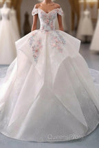 White Sweetheart Off Shoulder Lace Long Evening Prom Dress, White Evening Dress