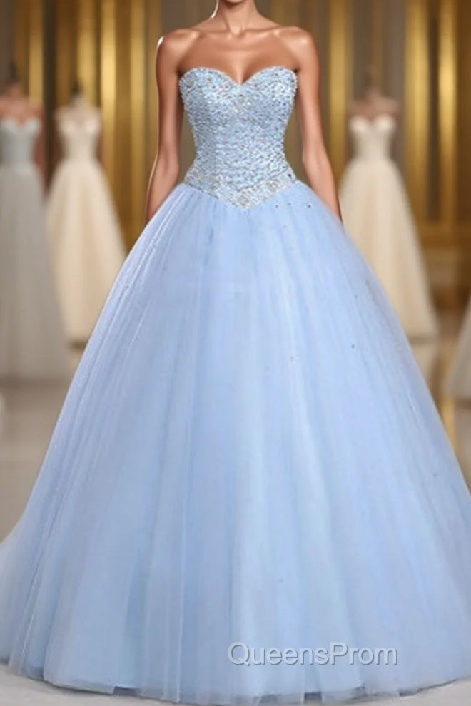 Light Blue Ball Gown Floor Length Sweetheart Strapless Sleevless Beading Evening Prom Dress Main image