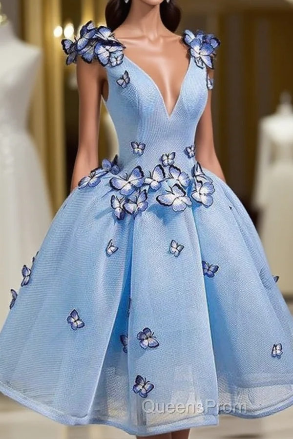Elegant Butterfly Applique V Neck Sleeveless Short Homecoming Dress Main image