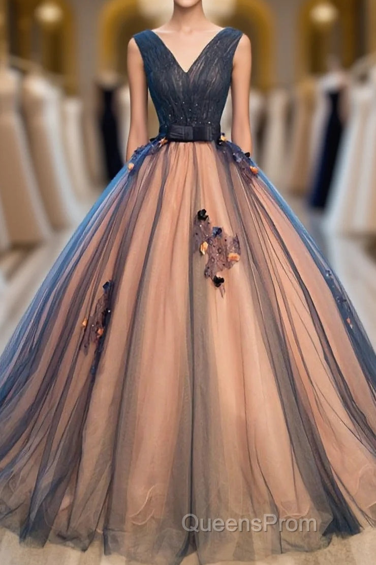 Tulle V Neck Long Evening Prom Gown Tulle Evening Gown Main image