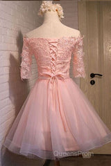 Off Shoulder Half Sleeve Appliques Short Homecoming Dress
