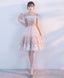 Pink Lace Applique Short Prom Dress Pink Homecoming Dress