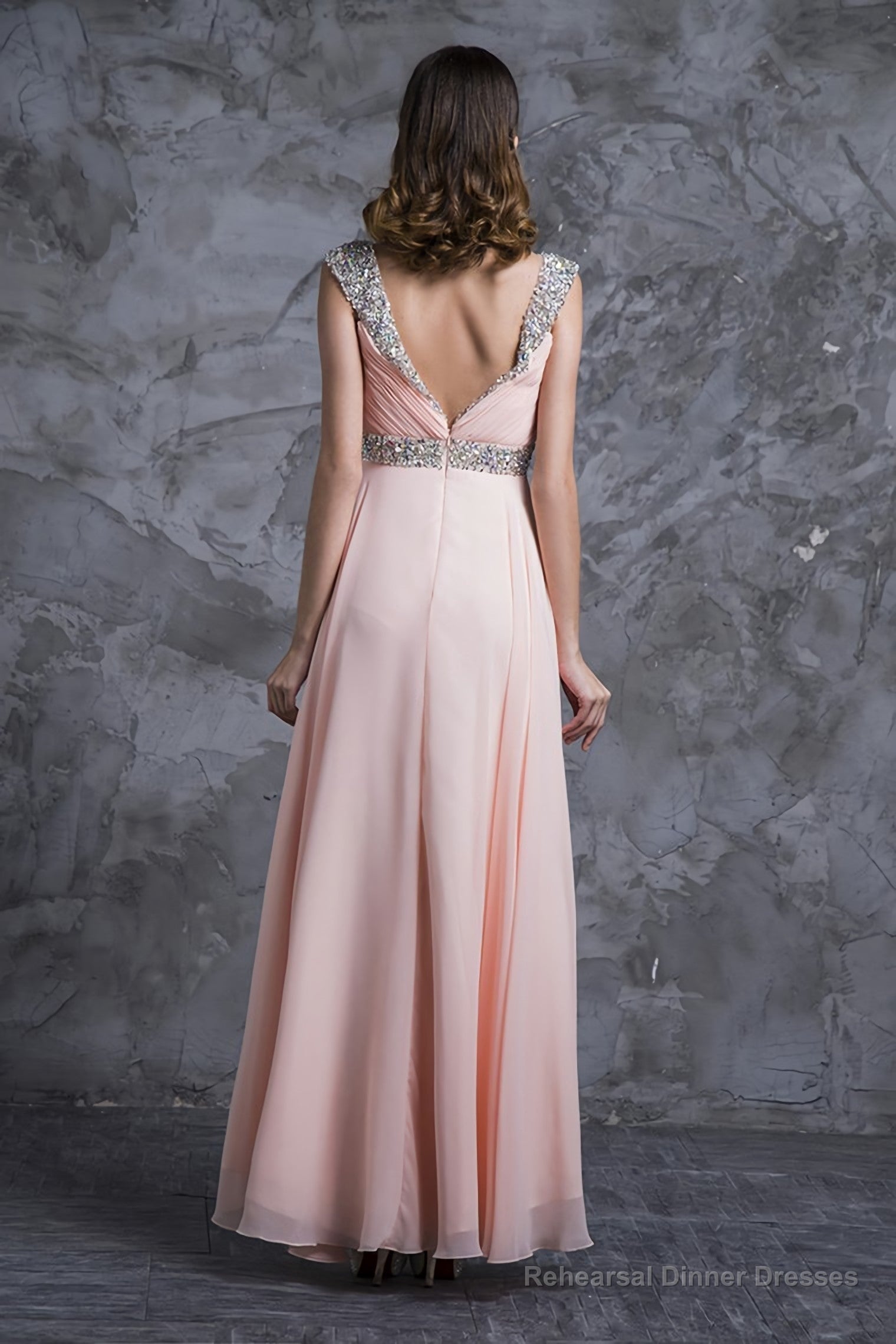 Best Selling Prom Dresses, A Line V Neck Floor Length Chiffon Zipper Back