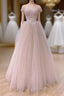 Pink Sweetheart Tulle Beaded Long Party Dress, Pink Tulle Evening Prom Dress Evening Dress