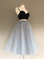 2 Pieces Black Gray Short Evening Prom Dress, Two Pieces Short Black Gray Formal Graduation Dress