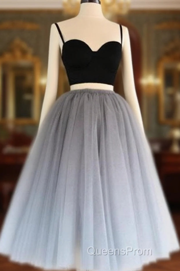 2 Pieces Black Gray Short Evening Prom Dress, Two Pieces Short Black Gray Formal Graduation Dress Main image