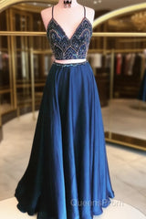 2 Pieces Navy Blue Evening Prom Dress, Dark Blue 2 Pieces Formal Dress, Evening Dress