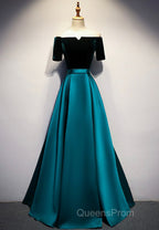 Elegant Velvet Satin Long Evening Prom Dress, A-Line Evening Dress
