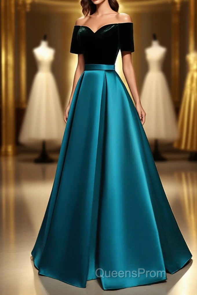 Elegant Velvet Satin Long Evening Prom Dress, A-Line Evening Dress Main image