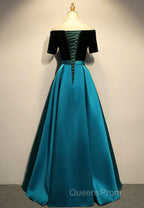 Elegant Velvet Satin Long Evening Prom Dress, A-Line Evening Dress