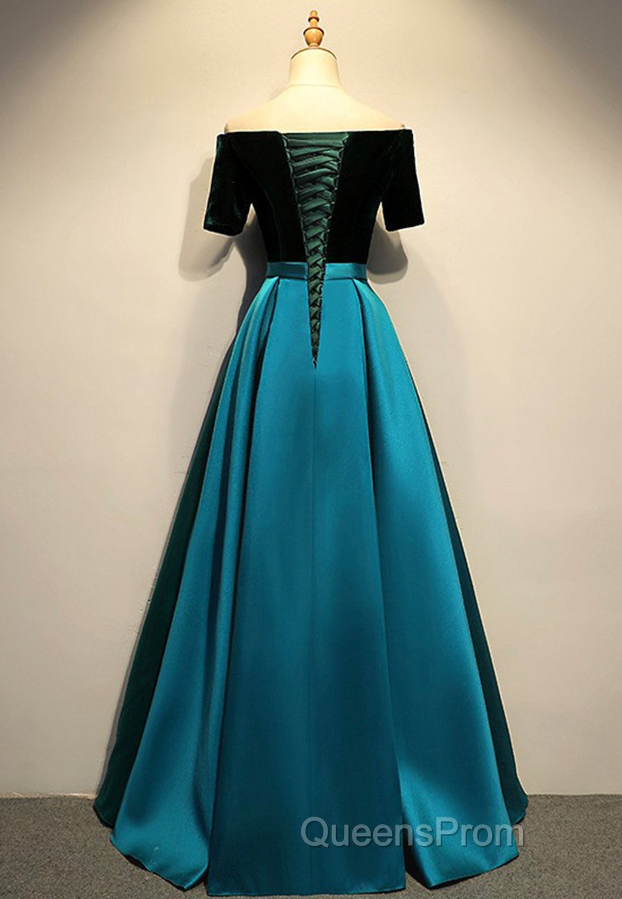Elegant Velvet Satin Long Evening Prom Dress, A-Line Evening Dress