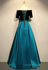 Elegant Velvet Satin Long Evening Prom Dress, A-Line Evening Dress