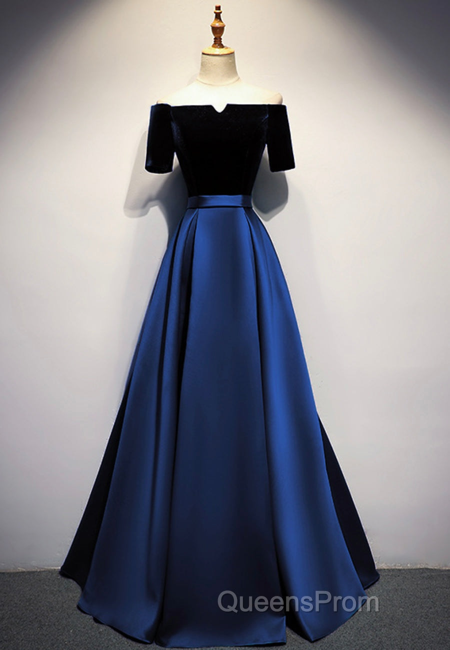 Elegant Velvet Satin Long Evening Prom Dress, A-Line Evening Dress