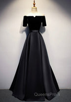 Elegant Velvet Satin Long Evening Prom Dress, A-Line Evening Dress