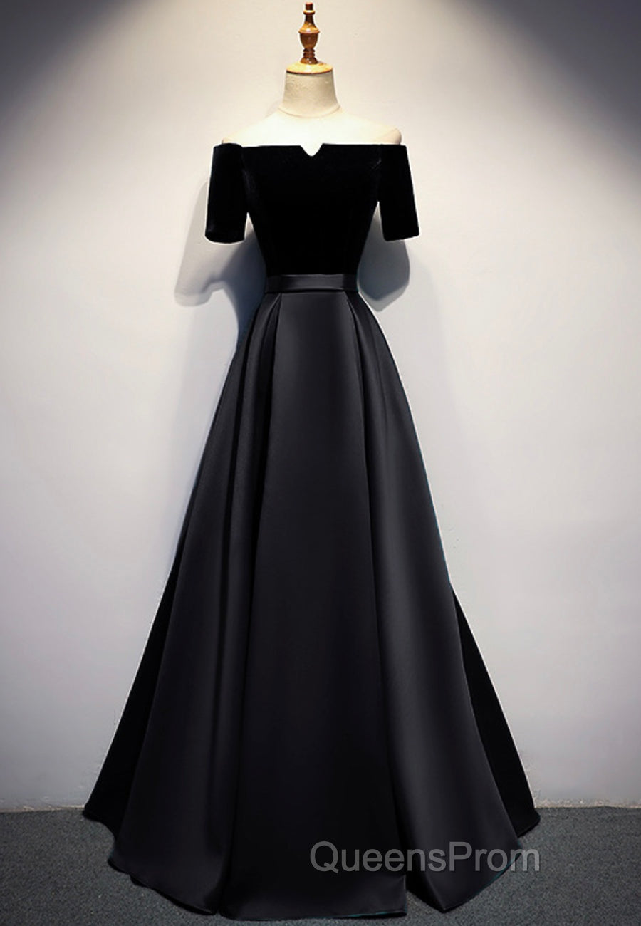 Elegant Velvet Satin Long Evening Prom Dress, A-Line Evening Dress