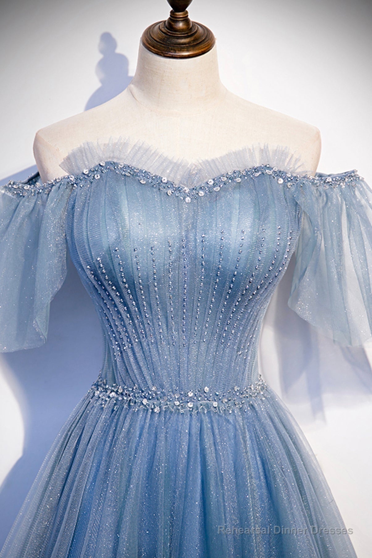 Blue Tulle Beading Long Prom Dresses, A-Line Evening Party Dresses Secondary image