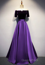 Elegant Velvet Satin Long Evening Prom Dress, A-Line Evening Dress