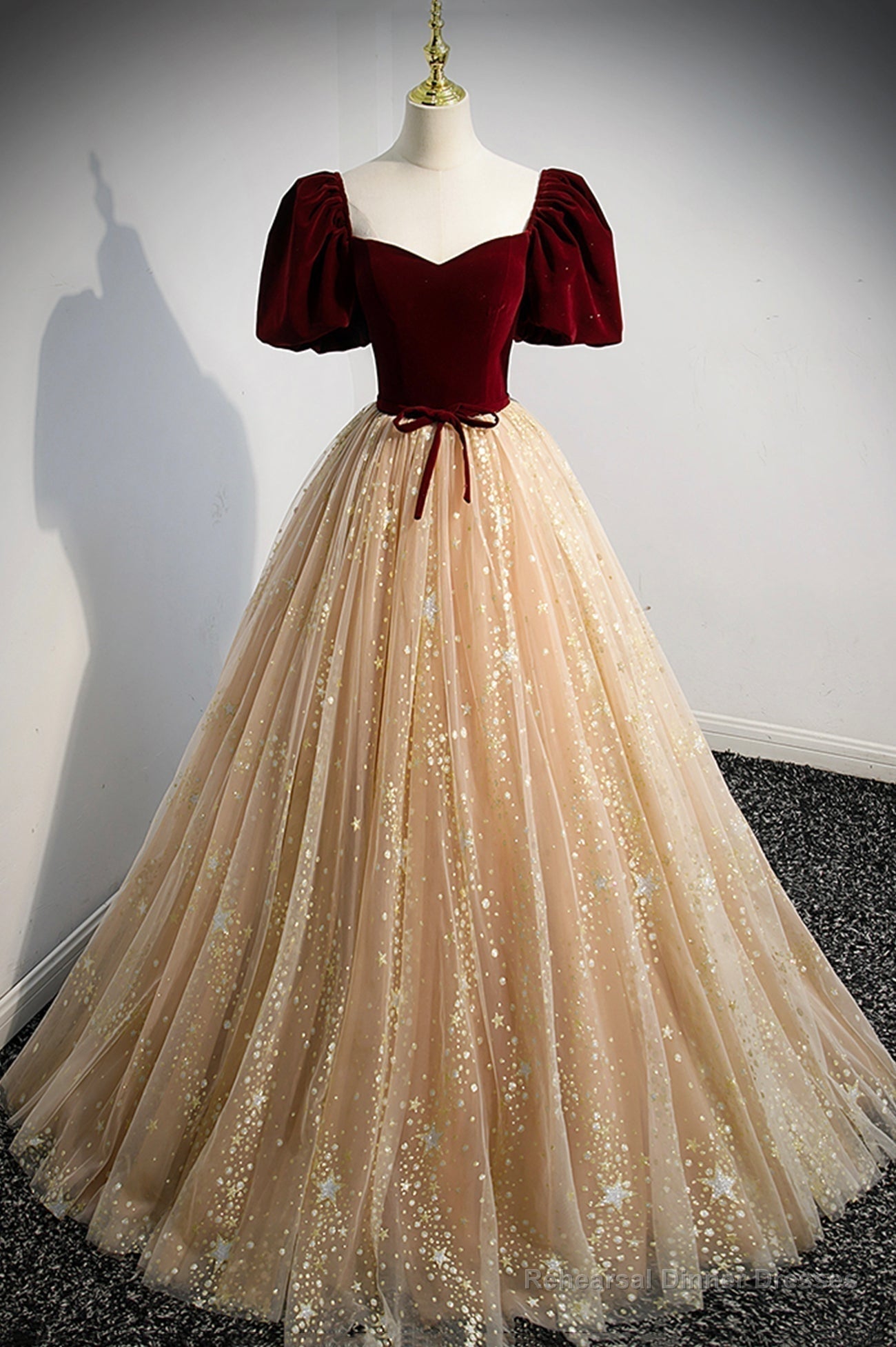 Cute Velvet Tulle Long Prom Dress, A-Line Evening Dress Secondary image