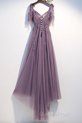 Purple Tulle Lace Long Evening Prom Dress, A-Line Evening Party Dress