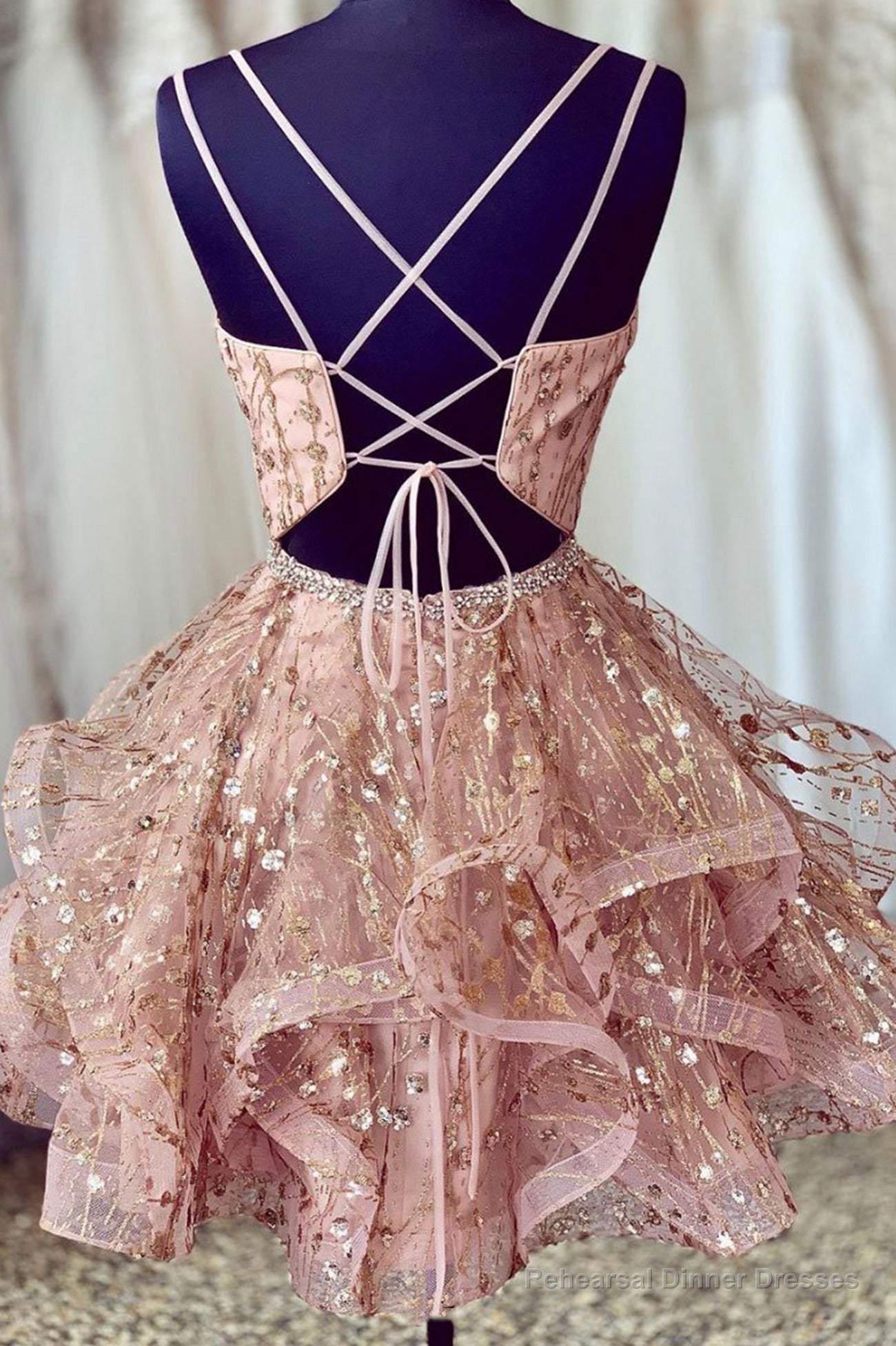 Pink V-Neck Tulle Short Prom Dresses, A-Line Mini Party Dresses Secondary image
