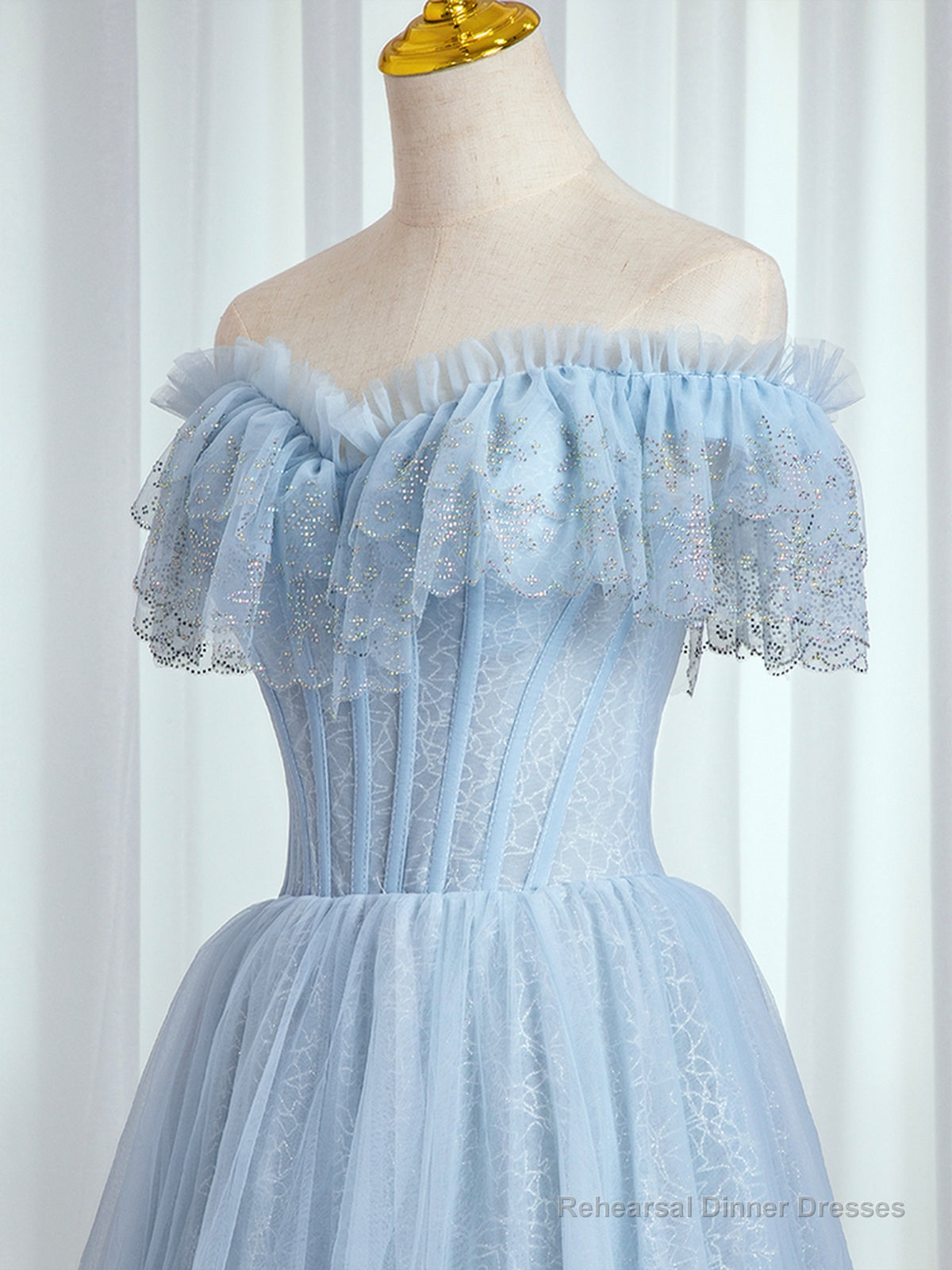 Blue Sweetheart Beaded Off the Shoulder Prom Dress, A-Line Blue Evening Dress Secondary image