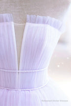Purple Strapless Tulle Long Formal Gown, Purple A-Line Evening Dress