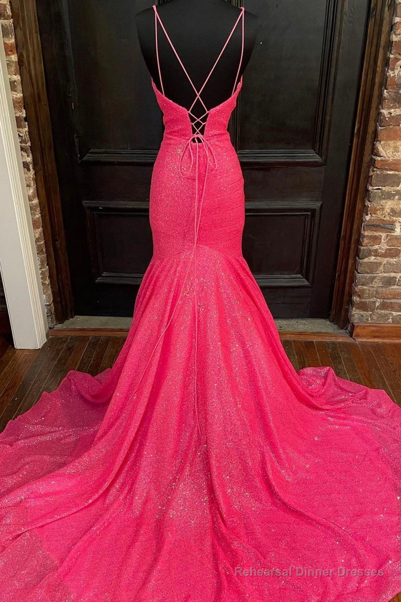 Mermaid Sequins Long Prom Dresses, V-Neck Evening Party Dresses