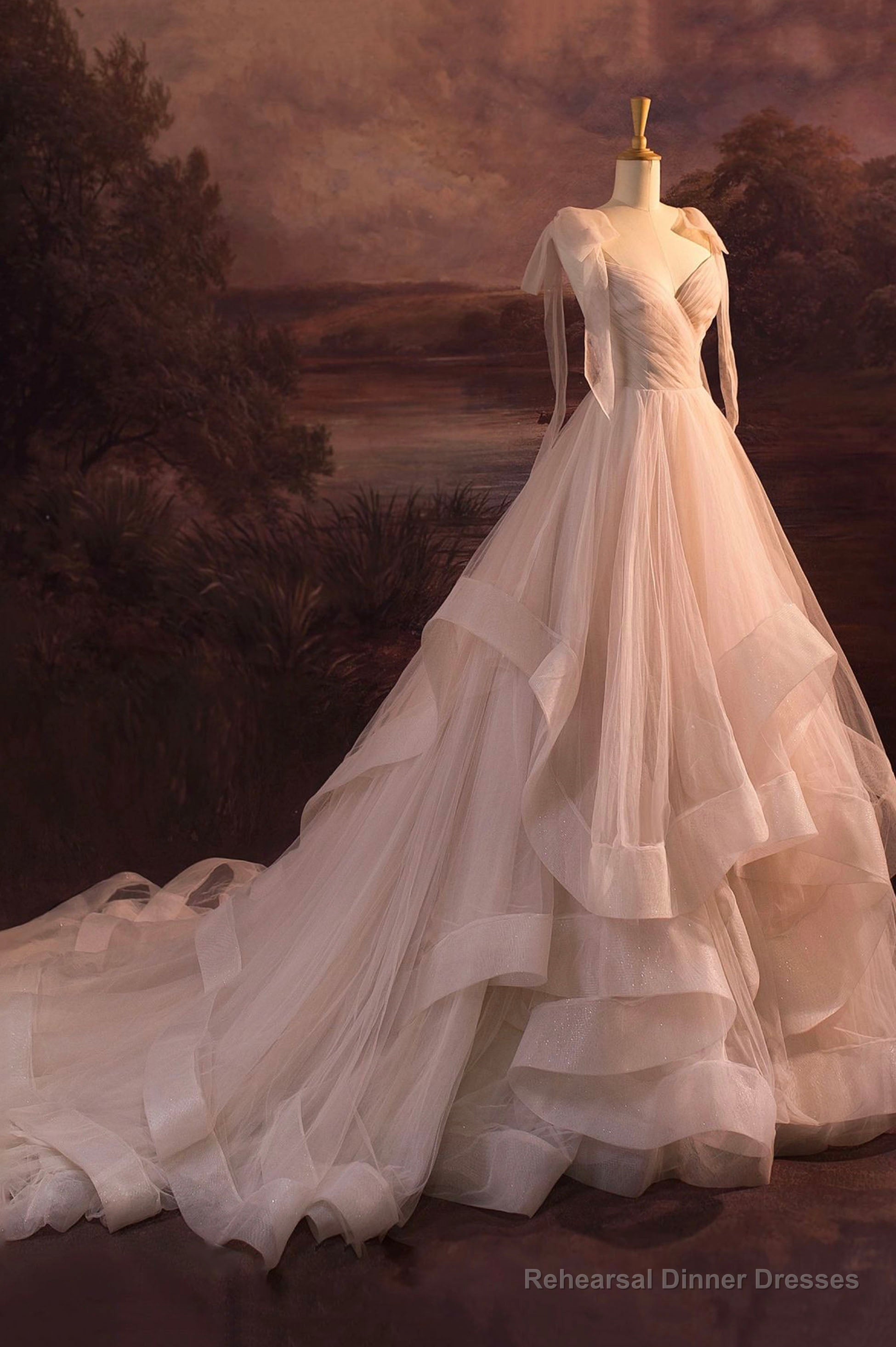 V-Neck Tulle Long Ball Gown, A-Line Formal Evening Gown Main image