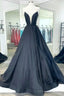 Black Satin Long A-Line Prom Dress, Black Evening Party Dress