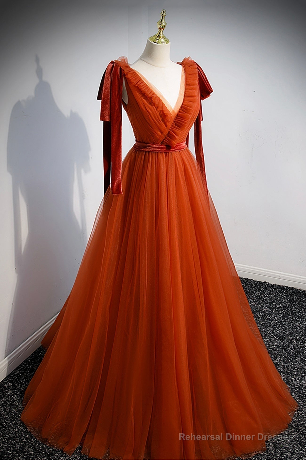 Simple V-Neck Tulle Long Prom Dress, A-Line Formal Evening Dress Main image