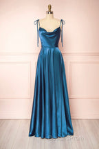 Simple Satin Long Evening Prom Dress, A-Line Formal Evening Dress