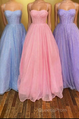 Lovely Tulle Spaghetti Strap Long Evening Prom Dress, A-Line Evening Dress