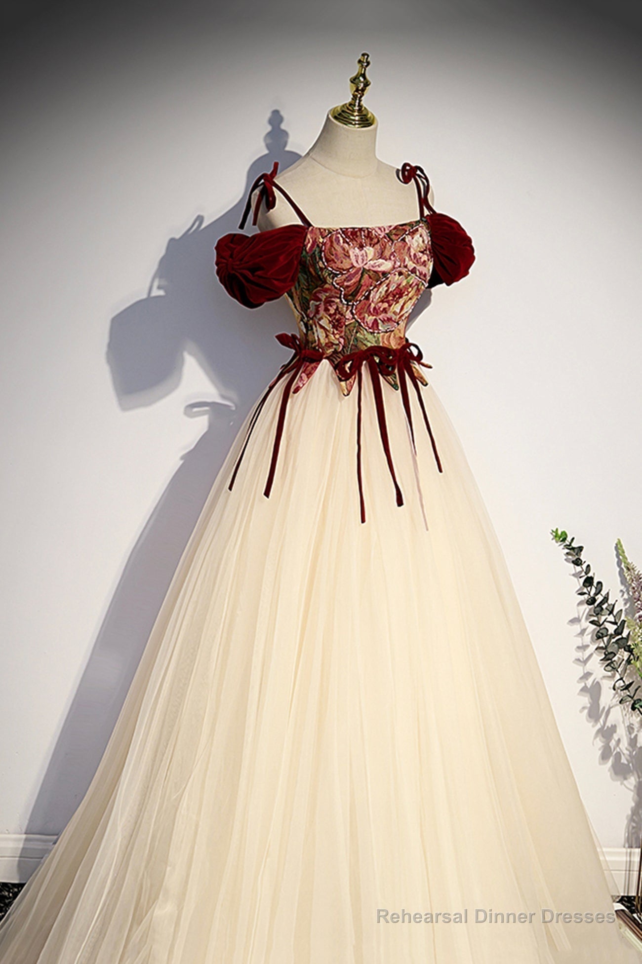 Champagne Tulle Spaghetti Strap Long Prom Dress, A-Line Formal Evening Dress Secondary image