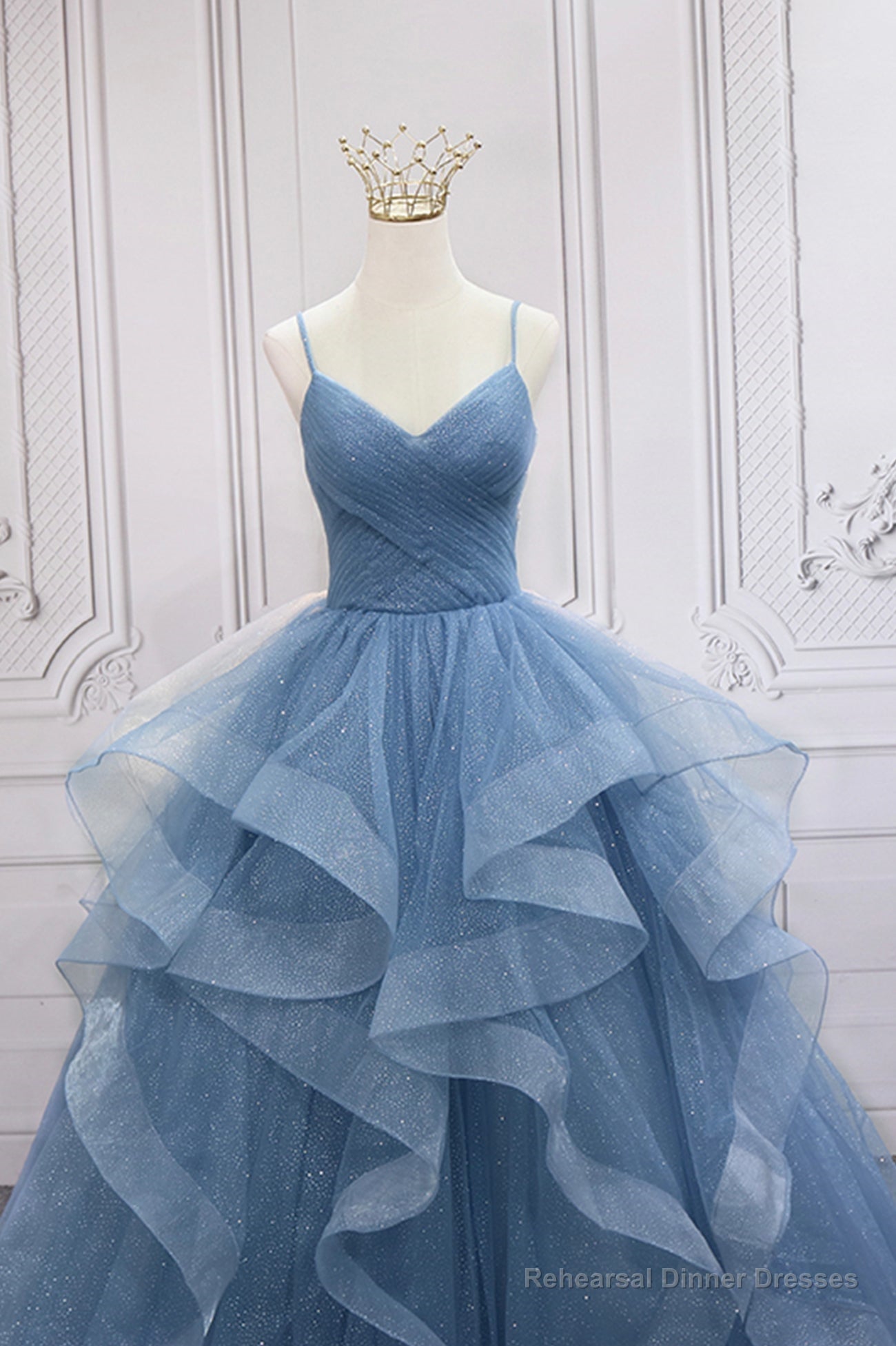 Blue V-Neck Tulle Long Formal Gown, A-Line Blue Evening Dress Secondary image