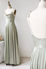 Simple Satin Long Evening Prom Dress, A-Line Evening Party Dress