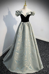 Off the Shoulder Satin Long Prom Dress, A-Line Evening Dress