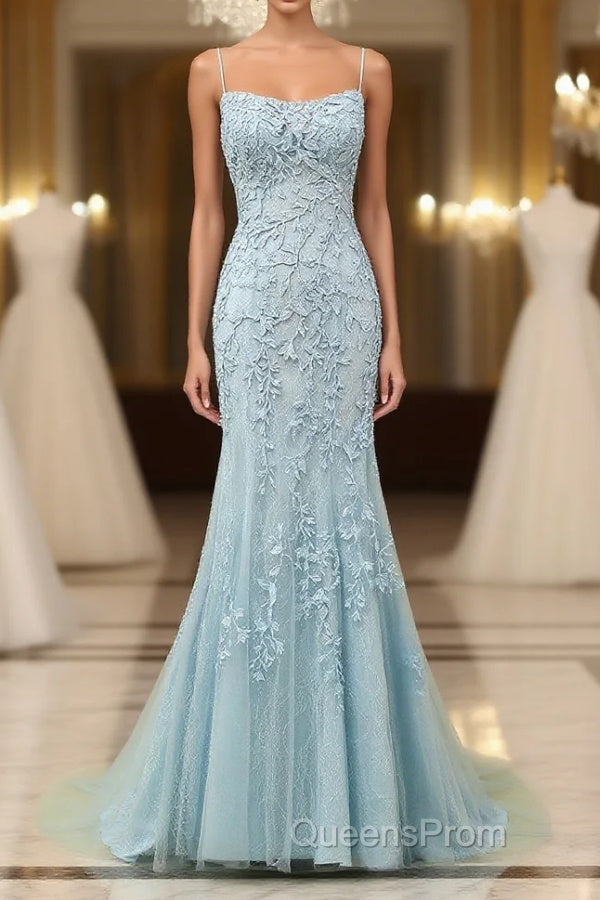 Mermaid Blue Long Evening Prom Dress Backless Evening Dress Main image