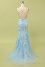 Coral Backless Long Prom Dress with Appliques