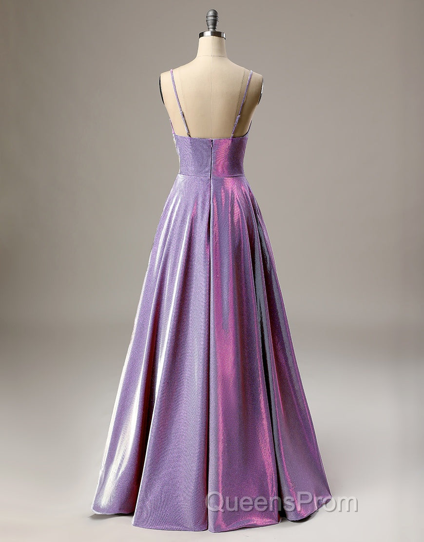 A-Line Long Evening Prom Dress Spaghetti Straps Lilac Evening Dress