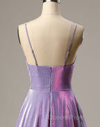 A-Line Long Evening Prom Dress Spaghetti Straps Lilac Evening Dress
