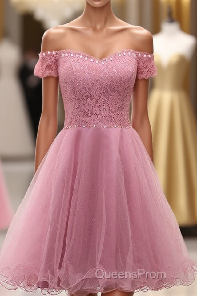 Chic Tulle Lace Spaghetti Strap With Beading Homecoming Dress Main image