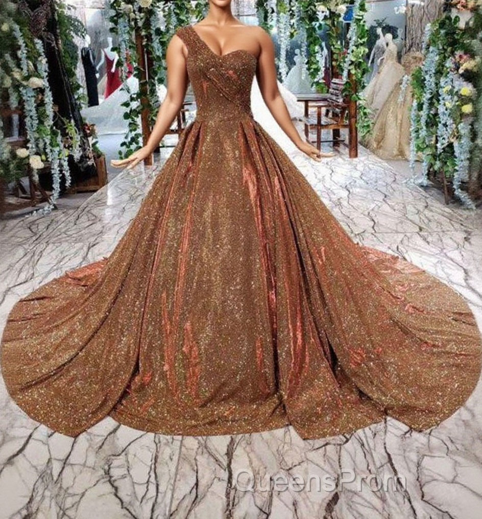 Big Evening Prom Dress One Shoulder Lace Up Back Sequins Beads Quinceanera Dress