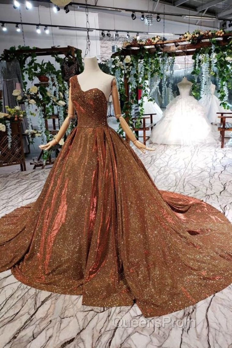 Big Evening Prom Dress One Shoulder Lace Up Back Sequins Beads Quinceanera Dress