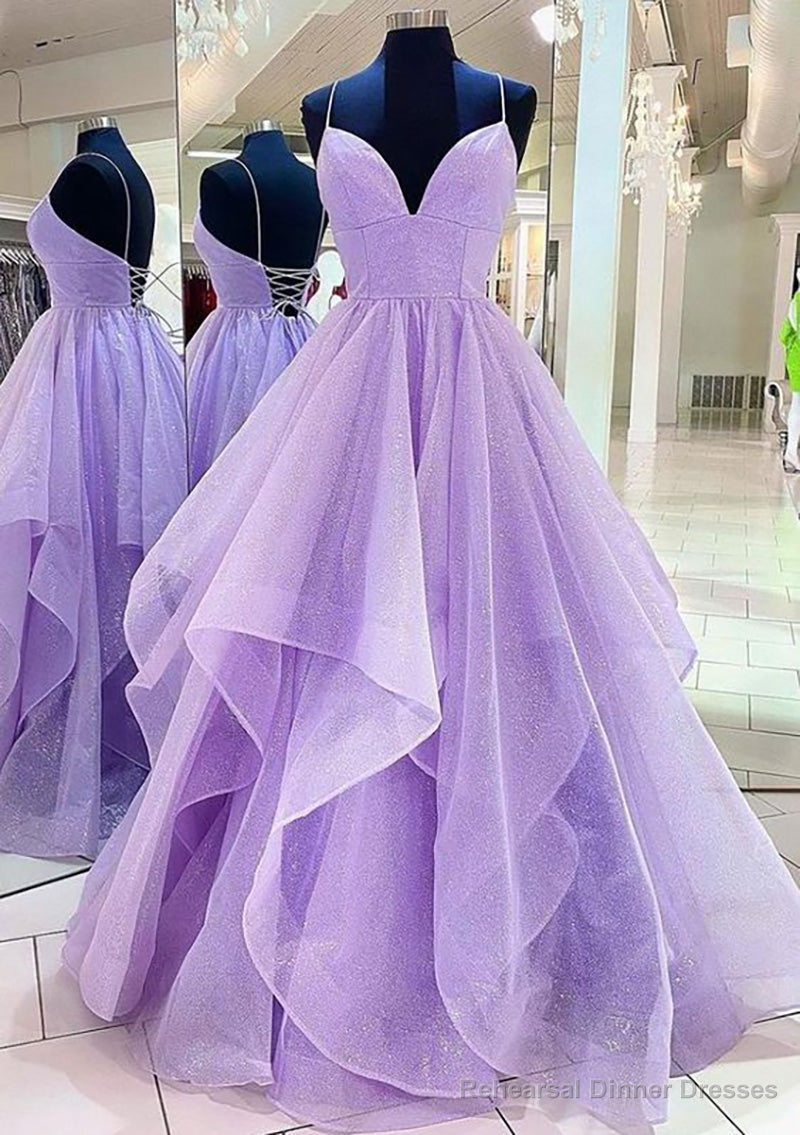 A-line Princess Sweetheart Sleeveless Long/Floor-Length Tulle Sparkling Prom Dresses Main image
