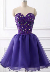 A-line Sweetheart Sleeveless Tulle Short/Mini Homecoming Dress With Beading Rhinestone